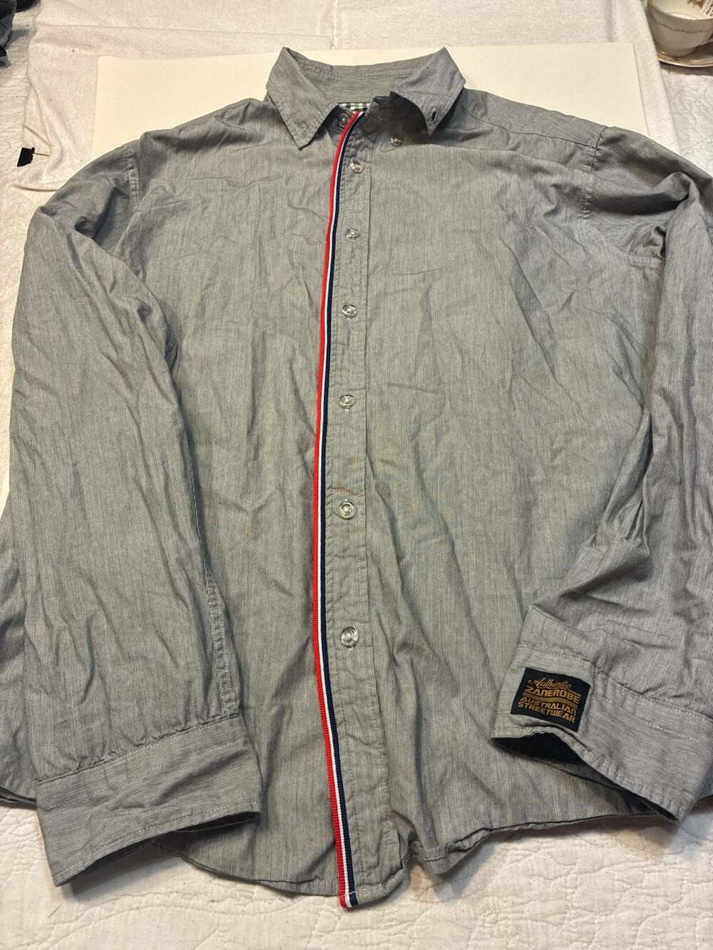 Zanerobe Australian Streetwear Gray Striped Button-Down Shirt Size XL